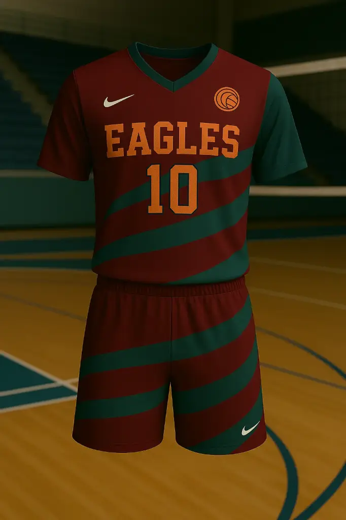 Maroon green Volleyball Uniforms